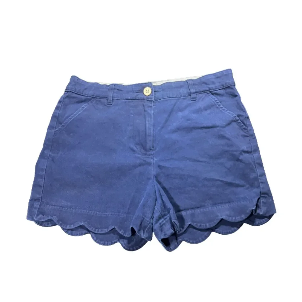 Kids Crown & Ivy Shelby Navy Blue Scallop Hem Chino Shorts Stretch L 14